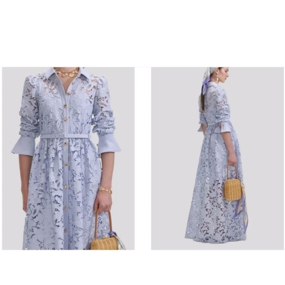 Self-Portrait Light Blue Lace Long Sleeve Dress - Picture 2 of 2